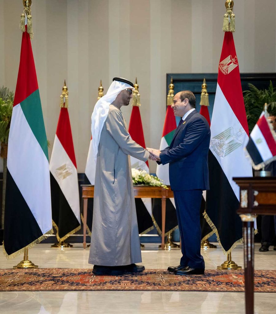 رئيس دولة الإمارات والرئيس المصري يشهدان اتفاقية تطوير مشروع طاقة الرياح بقدرة 10 جيجاواط في مصر 